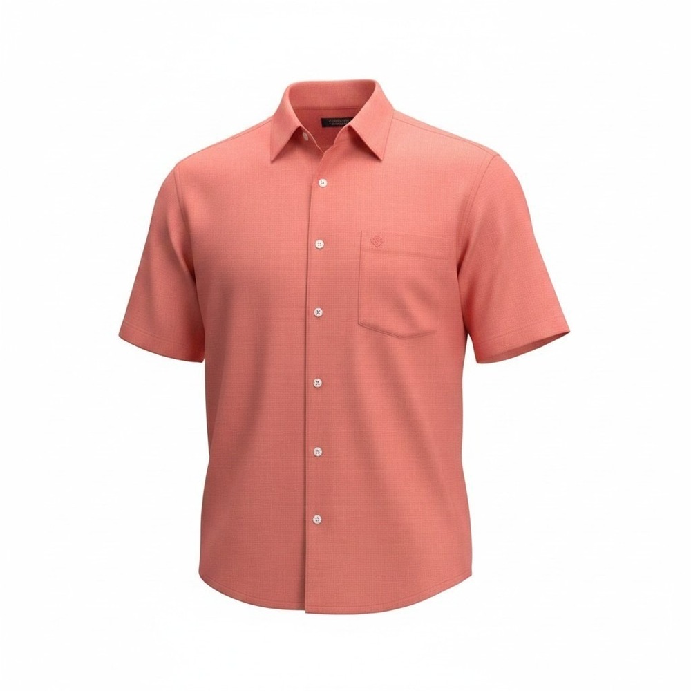 Bamboo Cay Men's 3XL Coral Pink Cotton Short Sleeve Button Up Camp Shirt Pocket